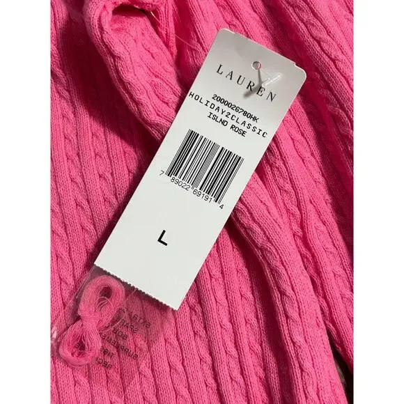 Lauren Ralph Lauren Sweater Womens Large Pink Cable Knit Classic Fit Preppy NWT